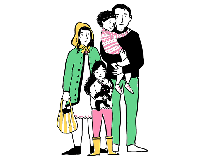 Illustration of parents and two children.
