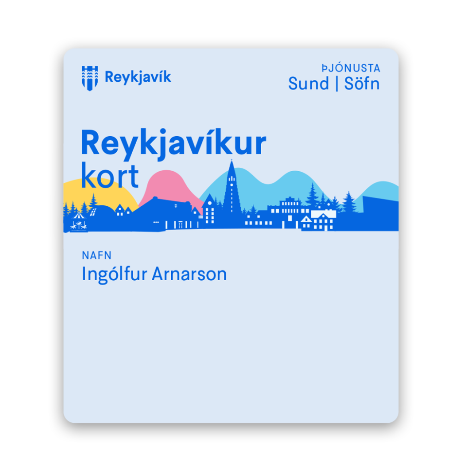 An image of a Reykjavík City Card showing the cardholder's name, eligible services, and the Reykjavík City logo.