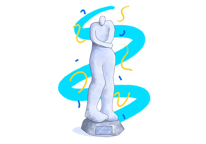 Teikning af verðlaunagrip Skrekks.