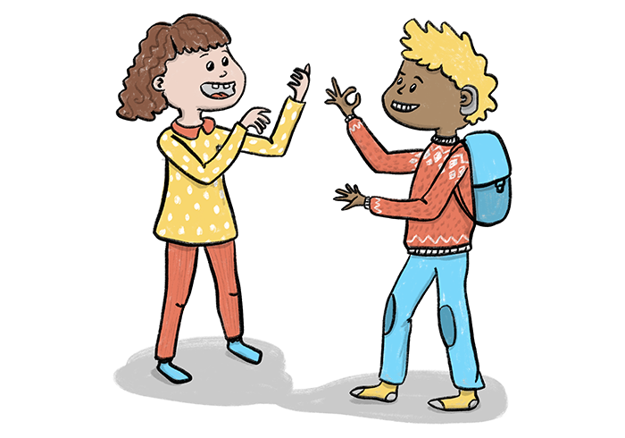 Illustration of children communicating in sign language.