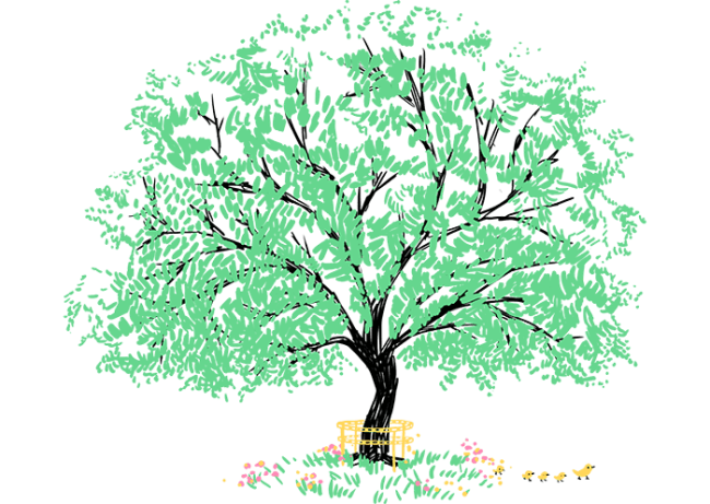 Illustration of a tree in the summer.