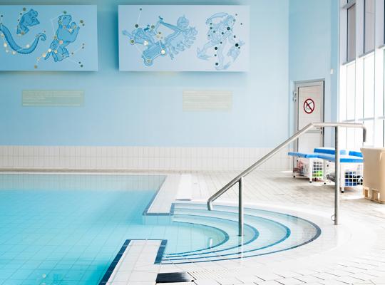Steps to the indoor pool at Grafarvogslaug