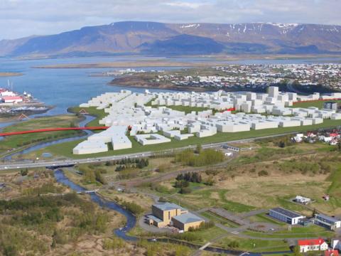 Tölvuteiknuð mynd af uppbyggingaráætlun á Ártúnshöfða