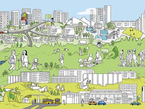 Teiknuð mynd af Breiðholti