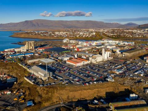 Loftmynd af borginni