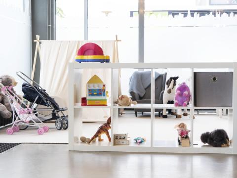 Í rýminu eru leikföng fyrir börn á öllum aldri.