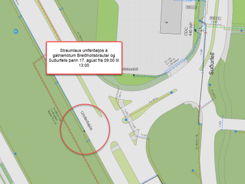 Kort af gatnamótum Suðurfells og Breiðholtsbrautar.