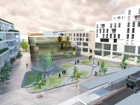 Computer-generated image of Krossmýrartorg.