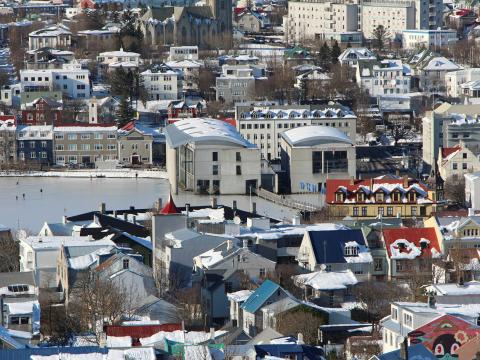 Loftmynd, Ráðhús Reykjavíkur og umhverfi.