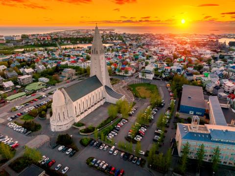 Loftmynd af Skólavörðuholti í Reykjavík.