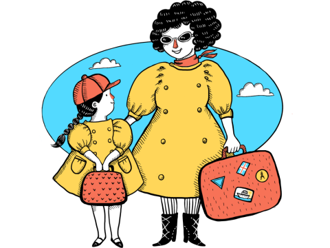 Móðir og barn á ferðalagi