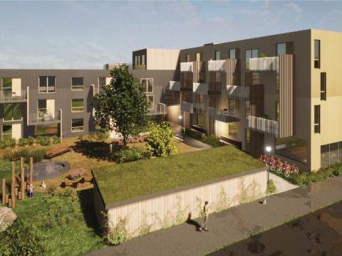 Fjölbýlishús og útisvæði