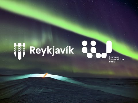 Mynd af Norðurljósum og Lógó Reykjavíkur og Nýsköpunarviku.