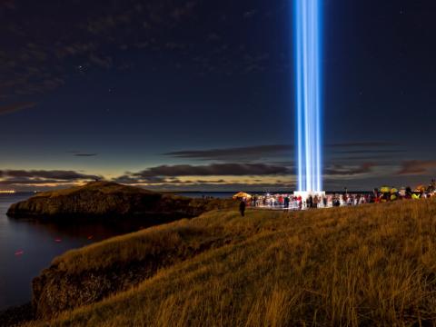Lighting of the Imagine Peace Tower in Viðey