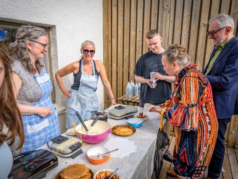 Guests enjoying waffles 