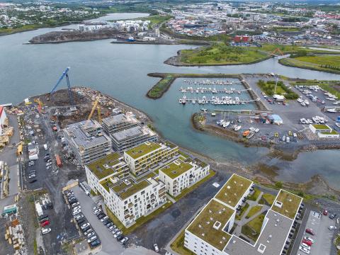 loftmynd af uppbyggingu á Gelgjutanga í Vogabyggð