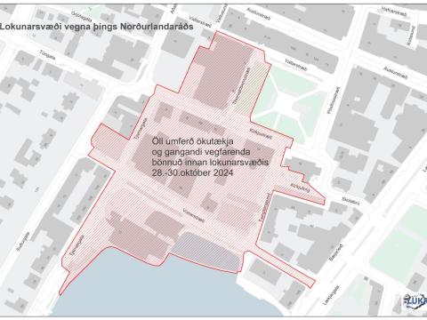 Map of closures in the city center for the Nordic Council Session October 28 - 30, 2024