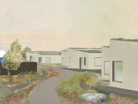 Tölvuteiknuð mynd af húsum við Viðarrima.