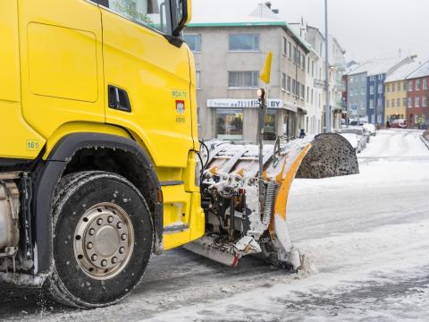 Snow plow at work in Reykjavík.