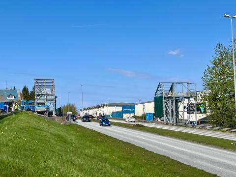 Looking over busy road