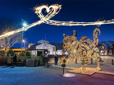 Yule Cat at Lækjartorg. Heart-shaped photography from above.