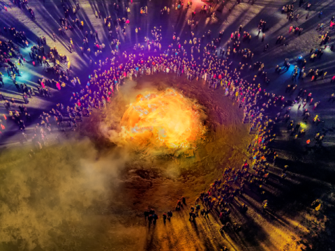 New Year's bonfire at Ægisíða in Reykjavík