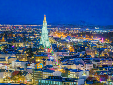 Hallgrímskirkja á Skólavörðuholti á Vetrarhátíð 2025