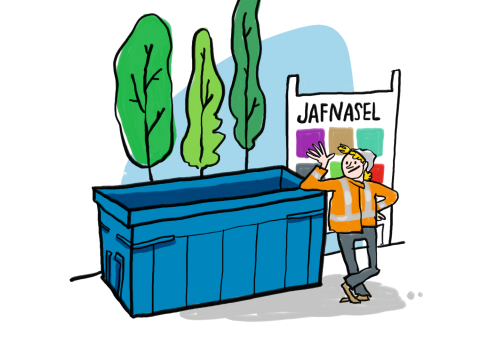 teikning af endurvinnslustöð