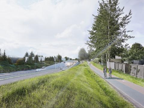 Teiknuð mynd af fyrirhuguðum Sæbrautarstokk. 