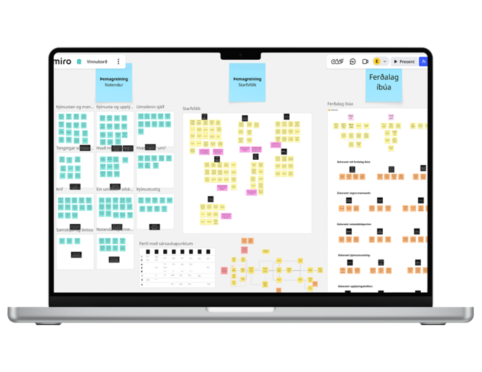 Mynd af Miro borði á tölvuskjá.