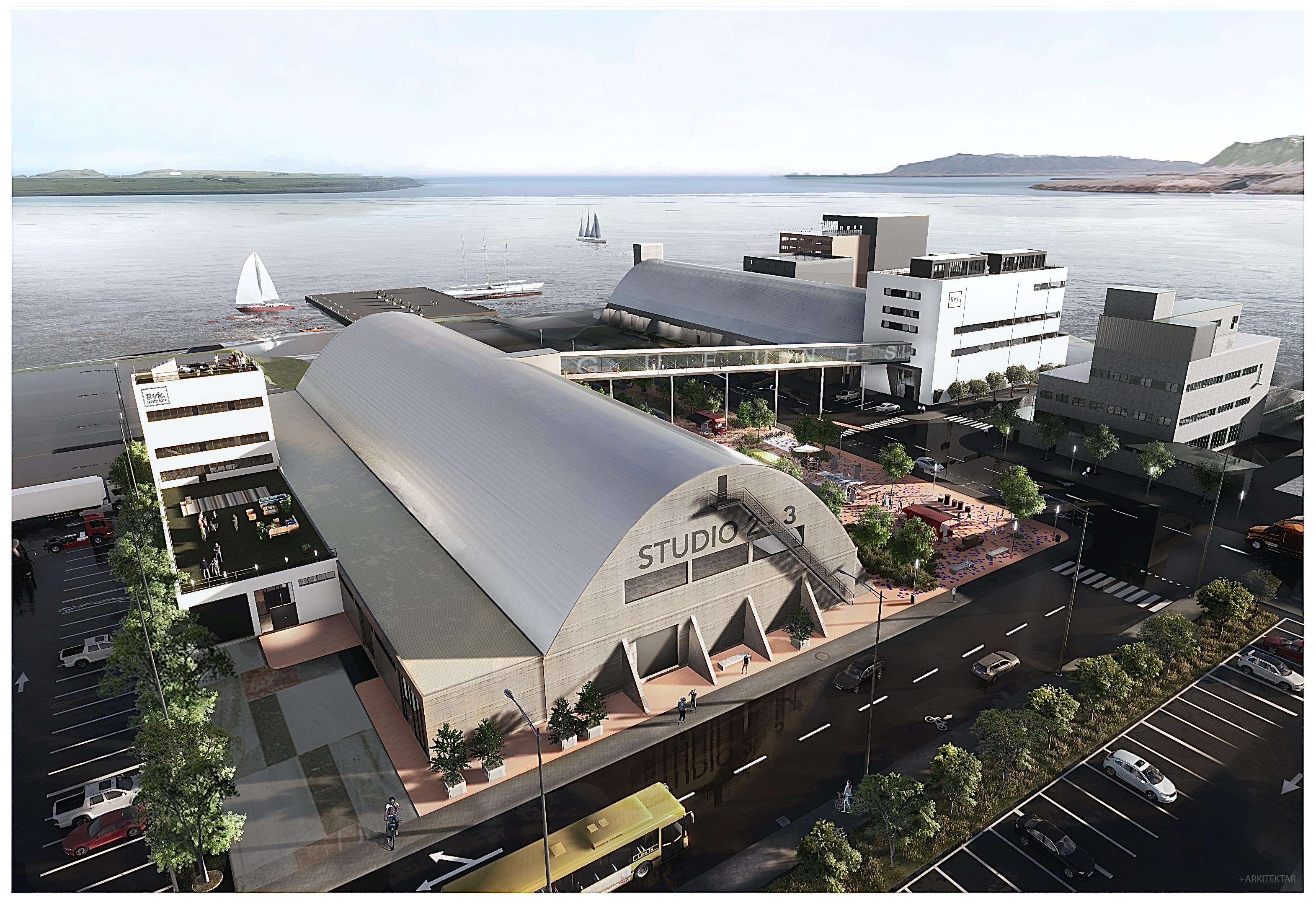 Mynd af athafnasvæði RVK Studios í Gufunesi frá +Arkitektum