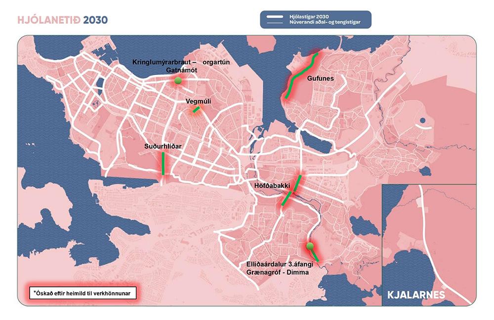 Kort yfir hjólaframkvæmdir.