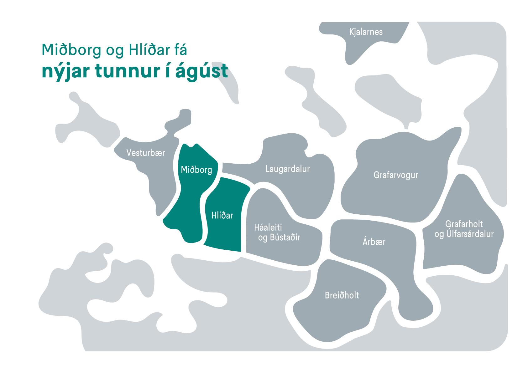Miðborg og Hlíðar fá nýjar tunnur í ágúst.