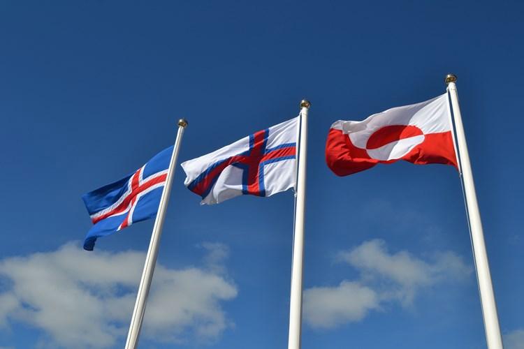 National flags of the three participating cities: Iceland, Faroe Islands, and Greenland.