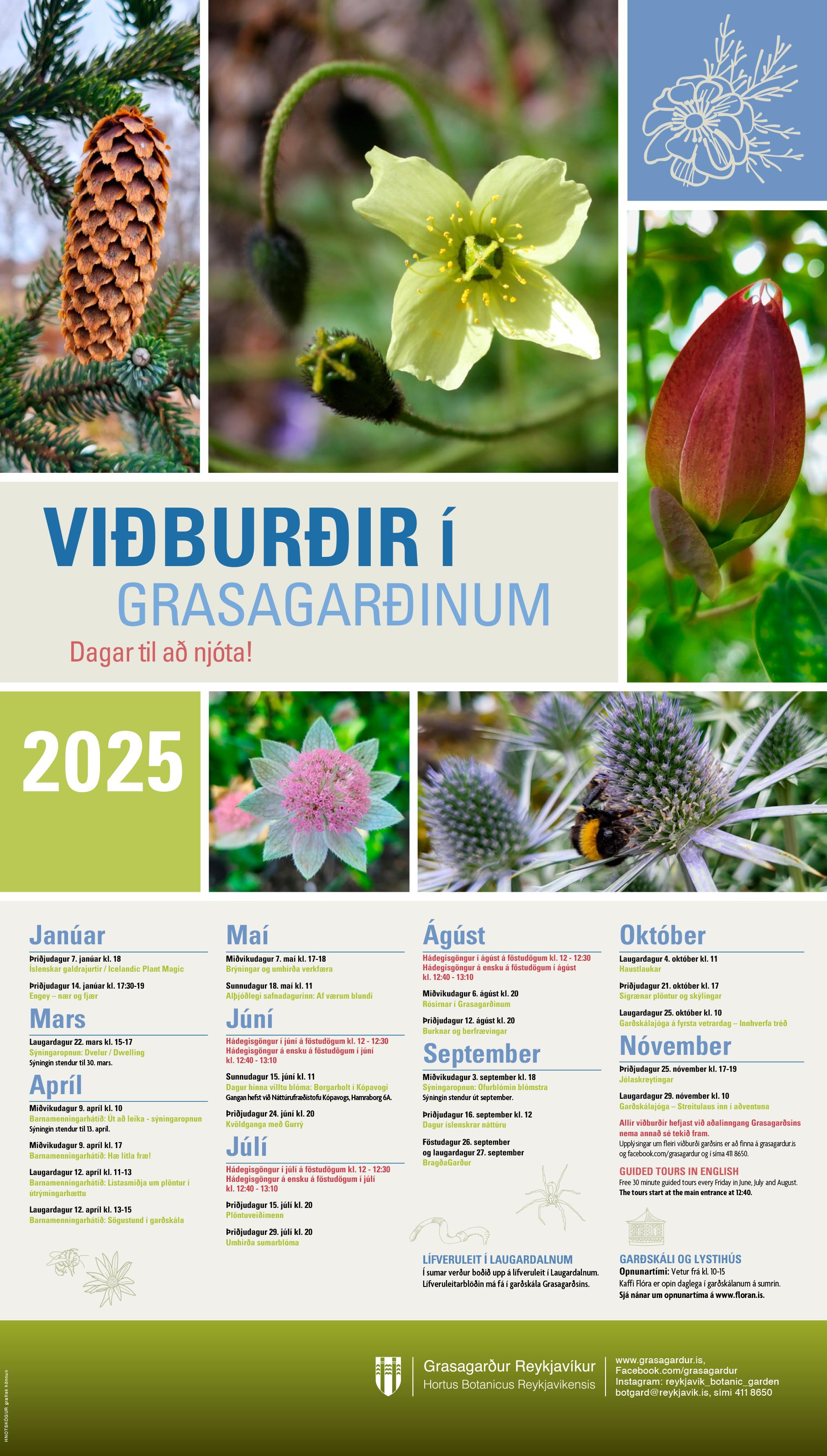Veggspjald af viðburðum Grasagarðsins 2025