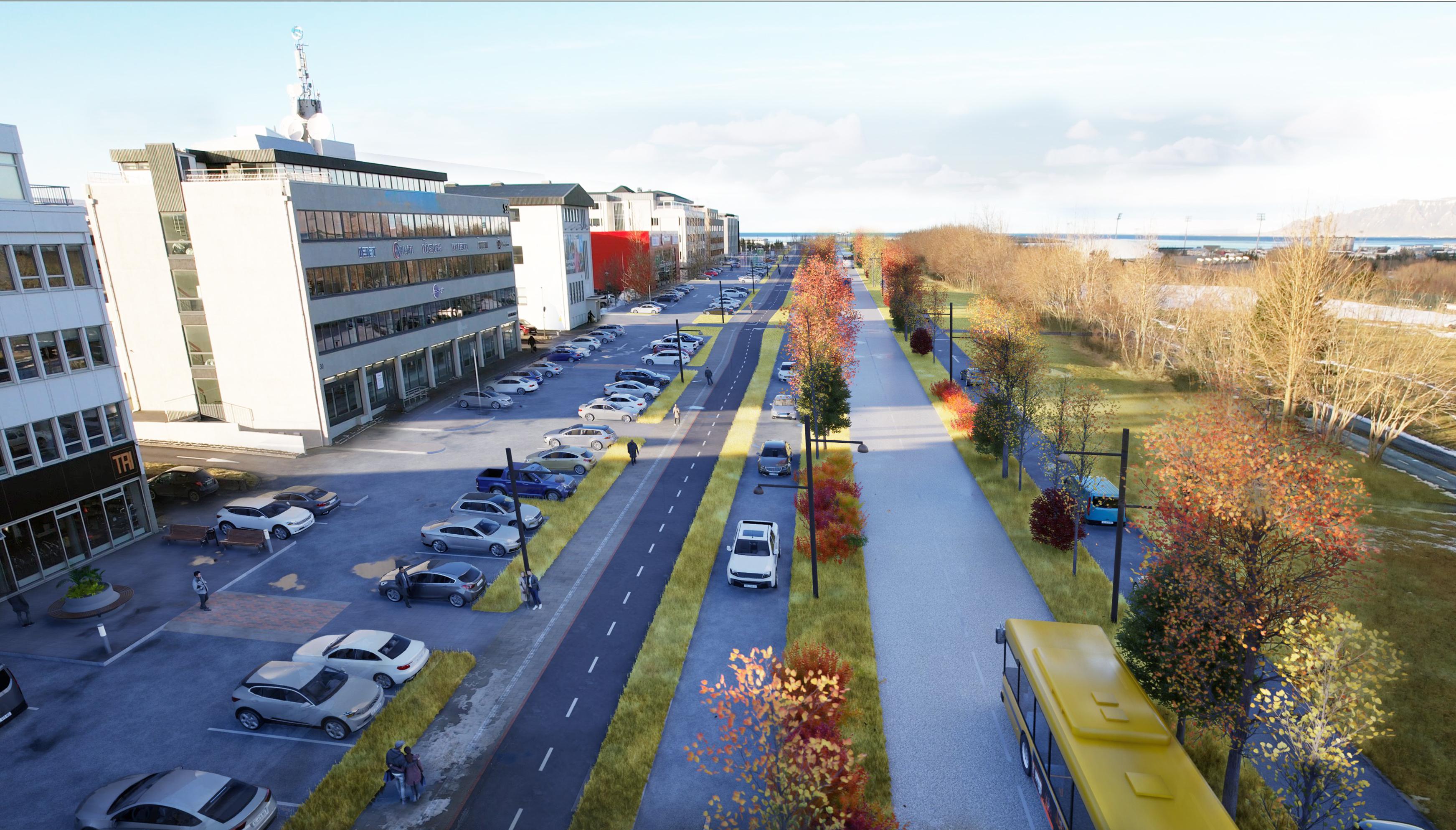 Tölvumynd af Suðurlandsbraut