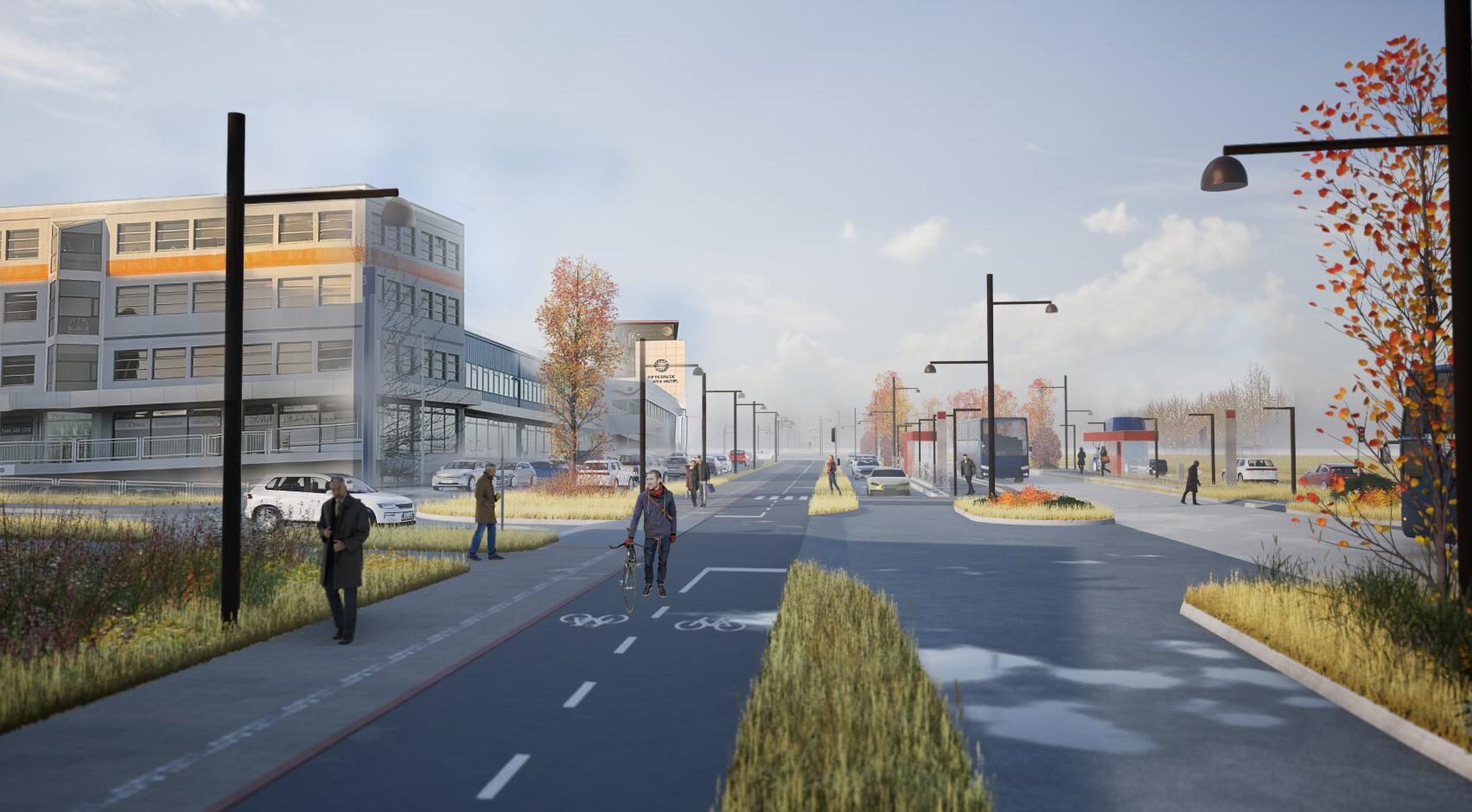 Teiknuð mynd af Suðurlandsbraut.