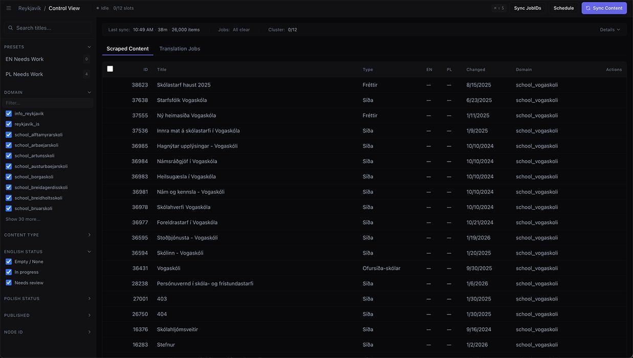 Skjáskot úr kerfi fyrir sjálfvirka þýðingu.