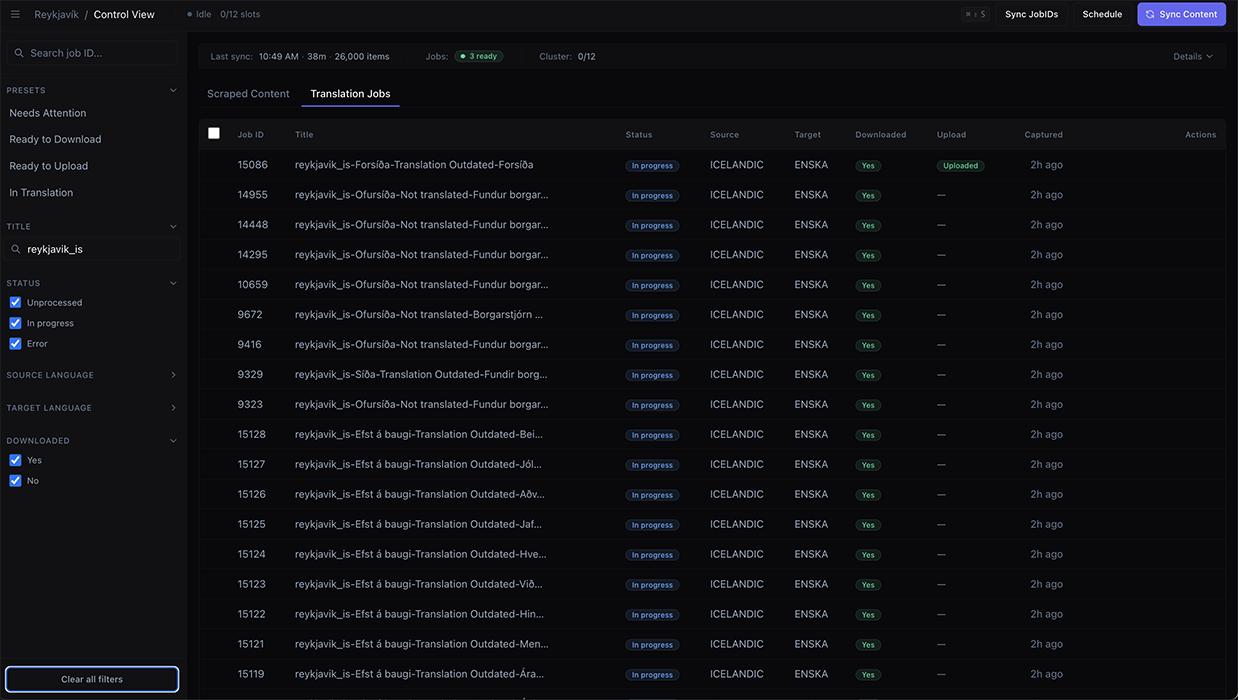 Skjáskot úr kerfi fyrir sjálfvirka þýðingu.