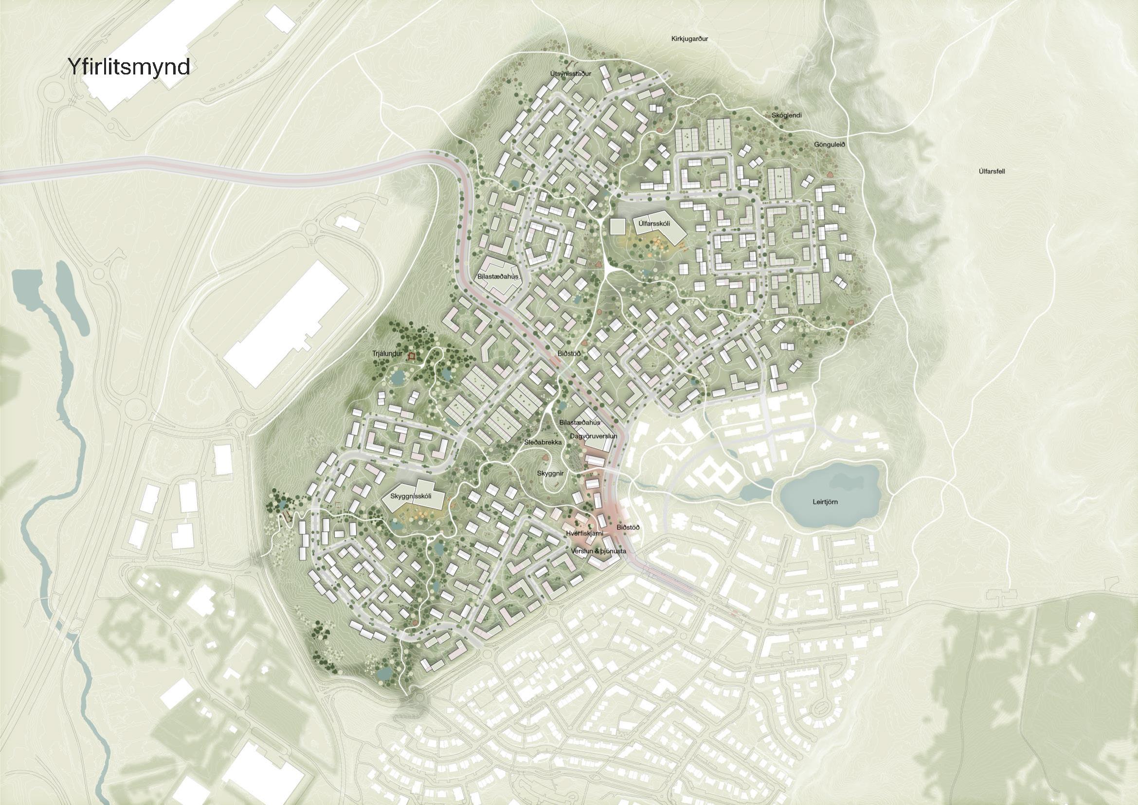 Yfirlitsmynd samkvæmt vinningstillögu Nordic arkitekta