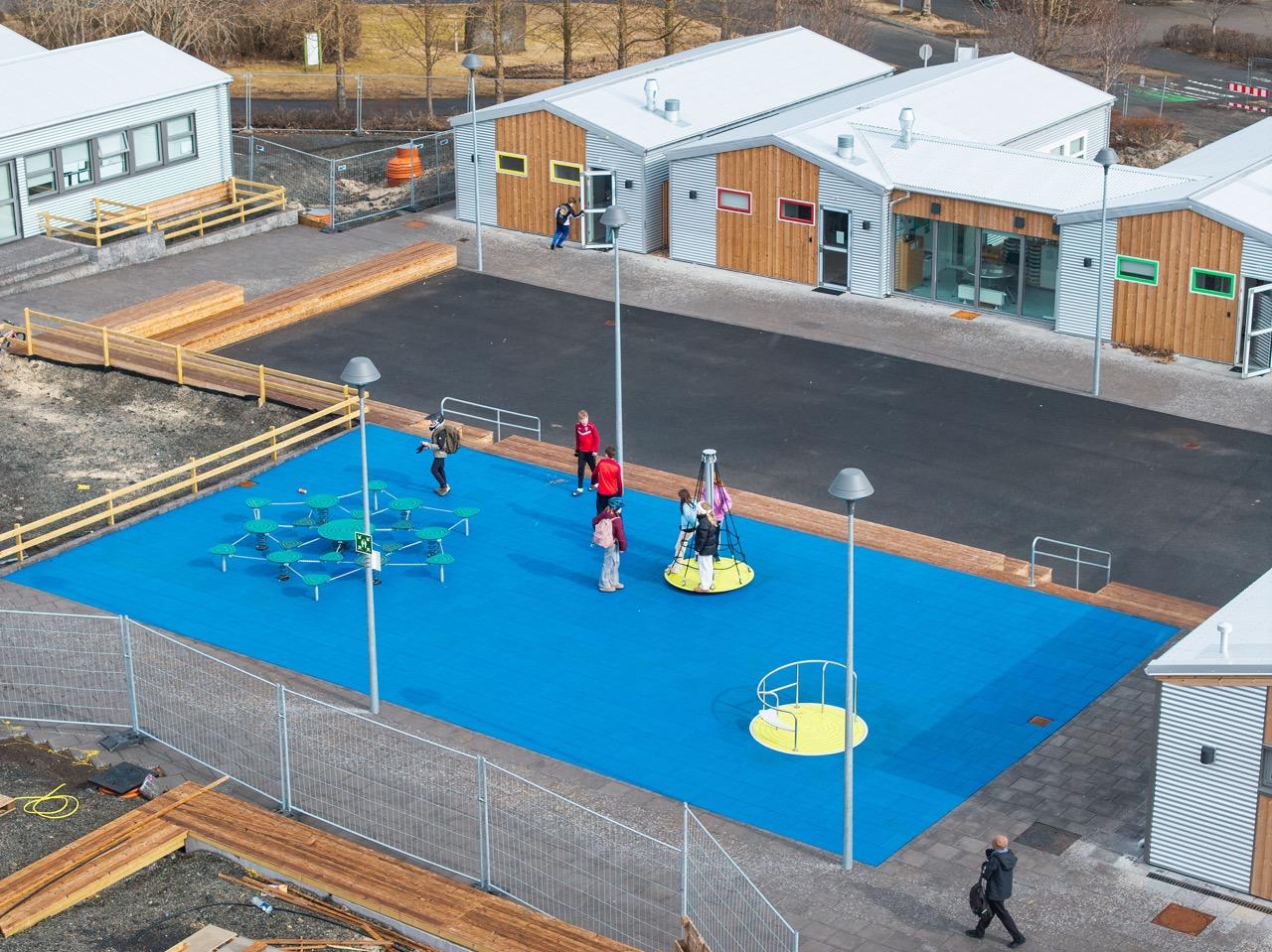 Loftmynd af Skólaþorpinu í Laugardal.