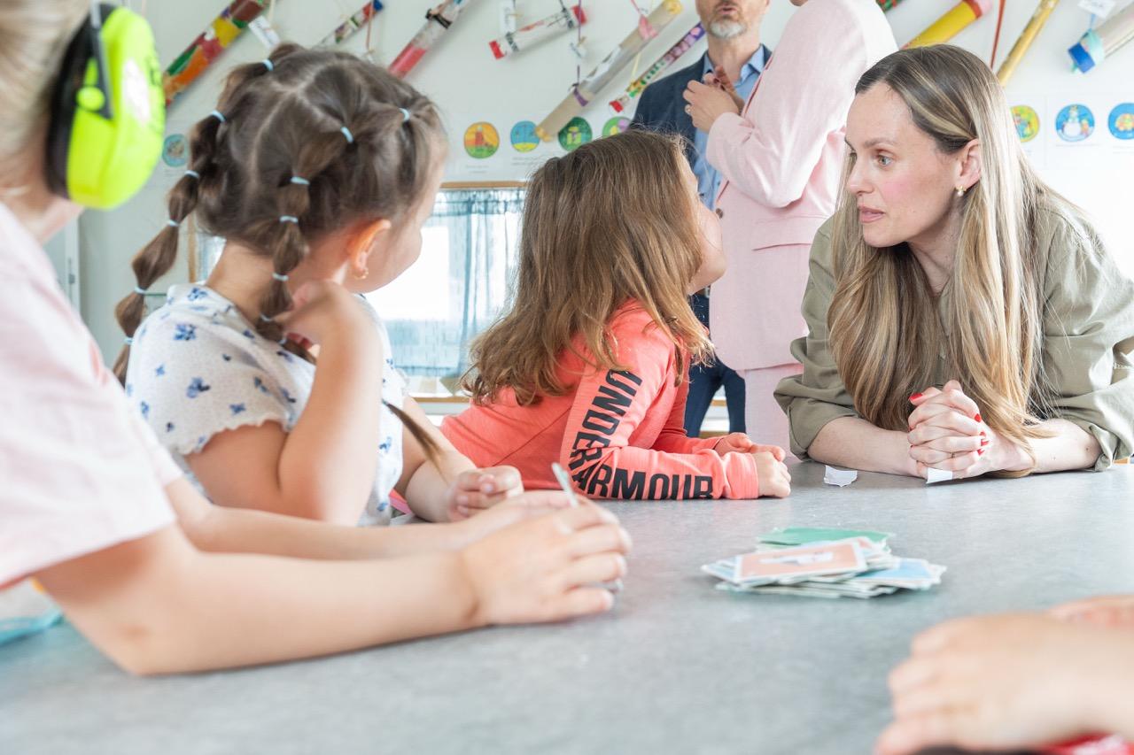 Mayor Hildur Björnsdóttir meets with children at Hof Preschool.