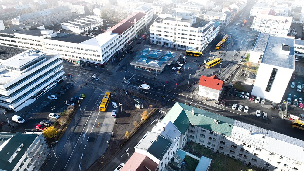 Aerial view of Hlemmur and surrounding area.