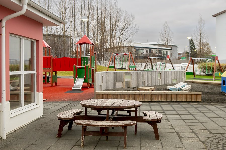 Playground equipment on the grounds of Klettaborg.