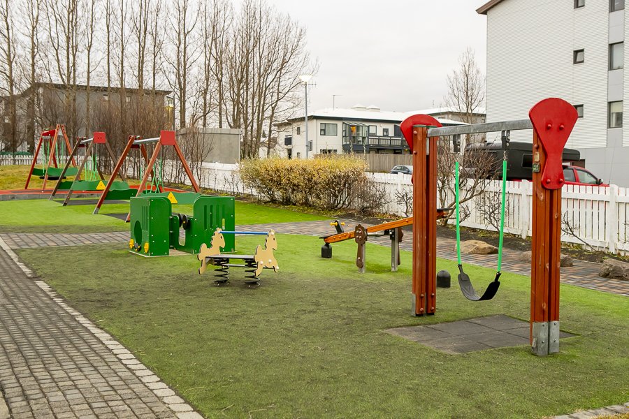 Playground equipment on the grounds of Klettaborg.