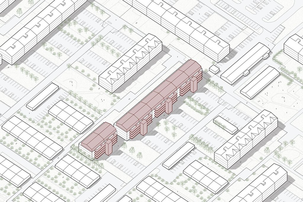 Illustration showing how to build on top of apartment blocks in Fellahverfi