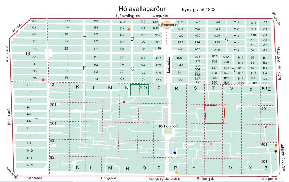 Kort af staðsetningu leiðis Bríetar Bjarnhéðinsdóttur í Hólavallakirkjugarði