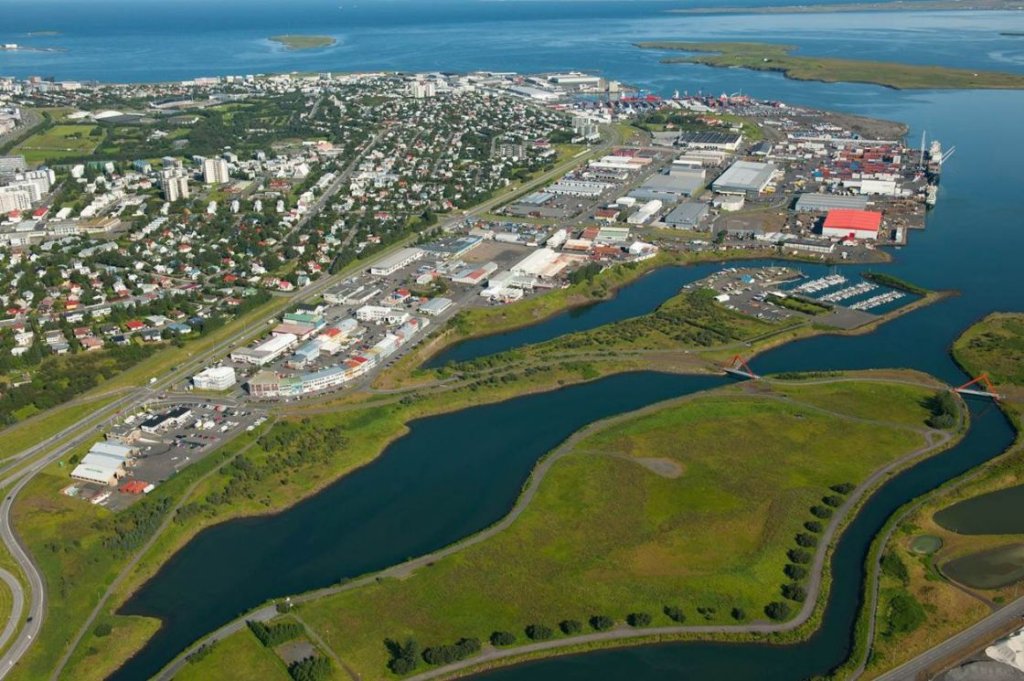 Loftmynd af svæðinu í Vogabyggð fyrir framkvæmdir
