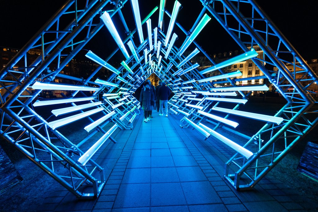 Vibrant light art installations