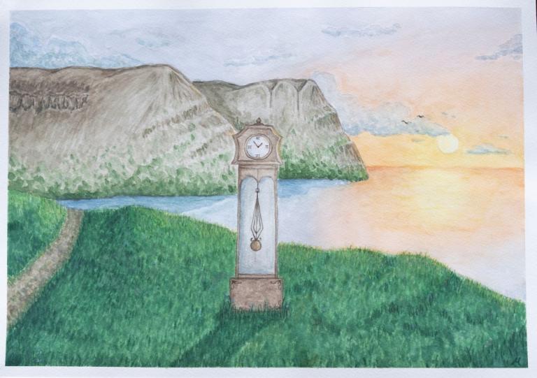 Teikning úr myndlistarsamkeppni grunnskólabarna um frið.